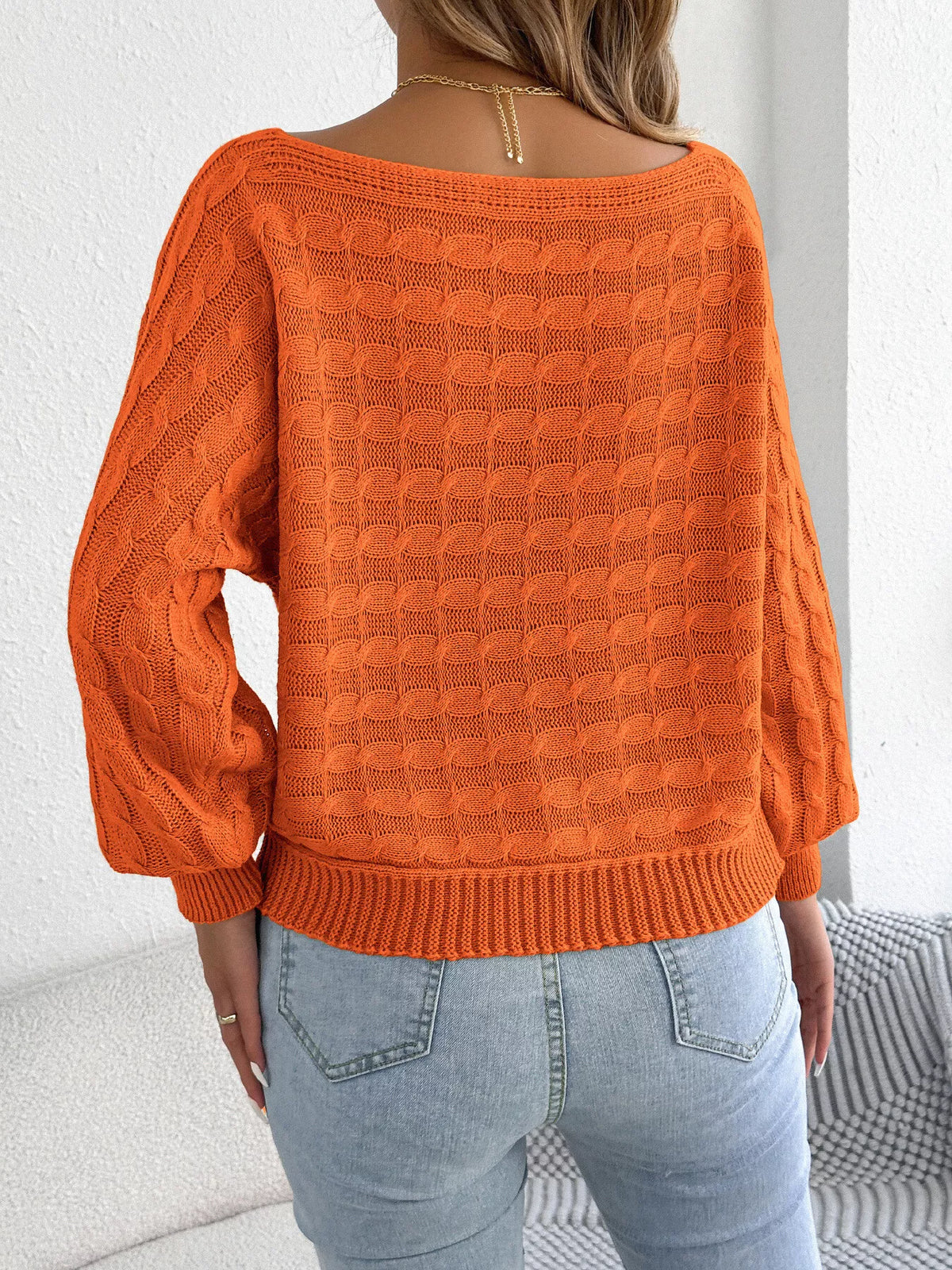 Cable Knit Boat Neck Sweater - Lilixa.store