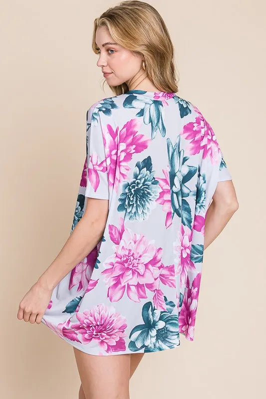 BOMBOM Floral V-Neck Short Sleeve T-Shirt - Lilixa.store