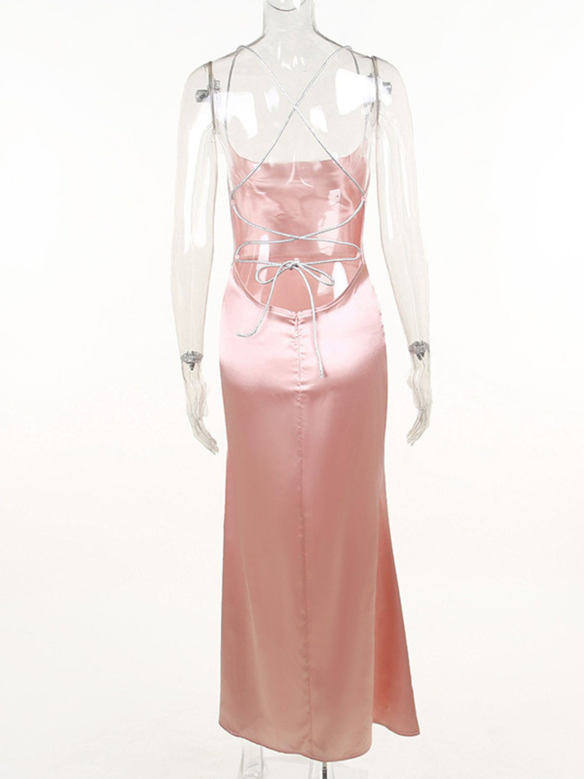 Slinky Satin Cowl Neck High Slit Dress with Back Lace Up - Lilixa.store