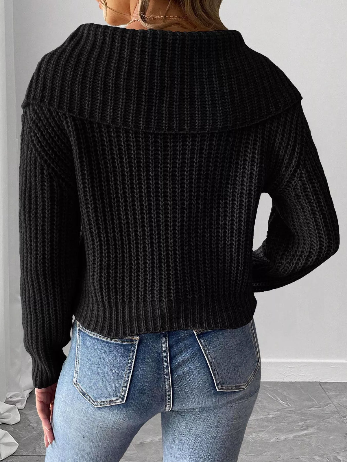 Contrast Bow Long Sleeve Sweater