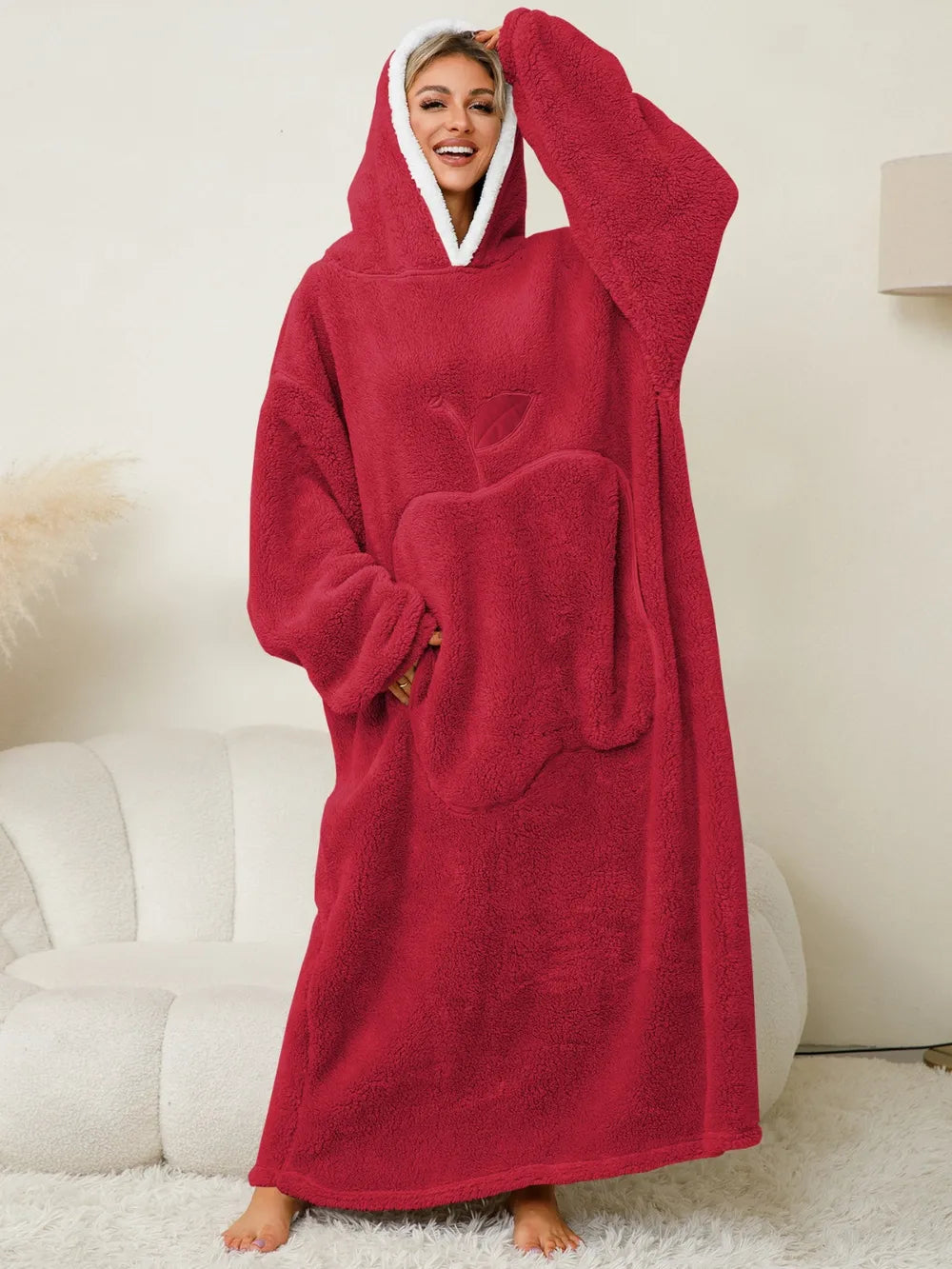 Pocketed Contrast Long Sleeve Hooded Lounge Dress - Lilixa.store