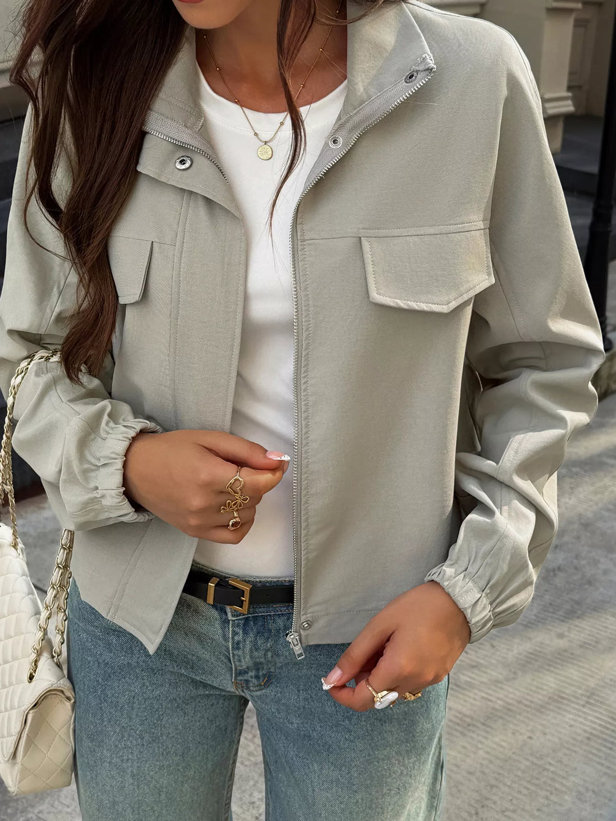 Stand Collar Zip Up Jacket - Lilixa.store