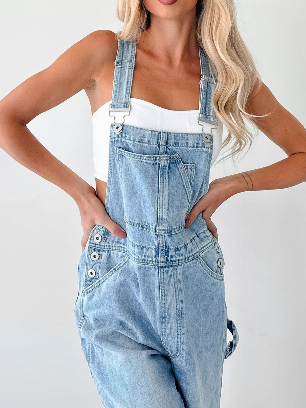 Wide Strap Relaxed Fit Denim Overalls - Lilixa.store