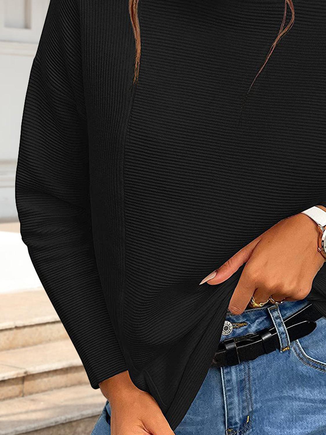 Ribbed Mock Neck Long Sleeve Sweater, view 2