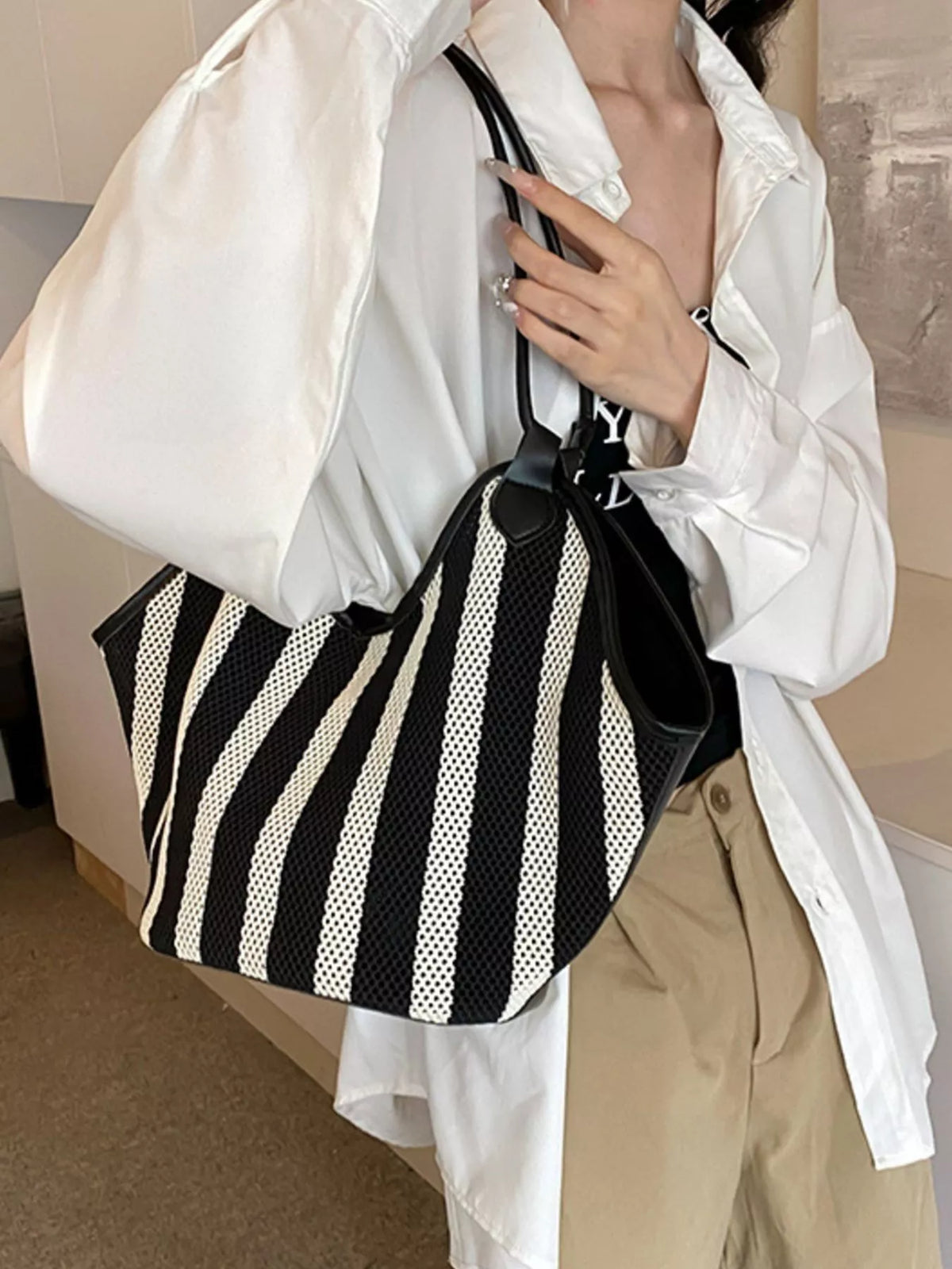 Striped Knit Shoulder Bag - Lilixa.store