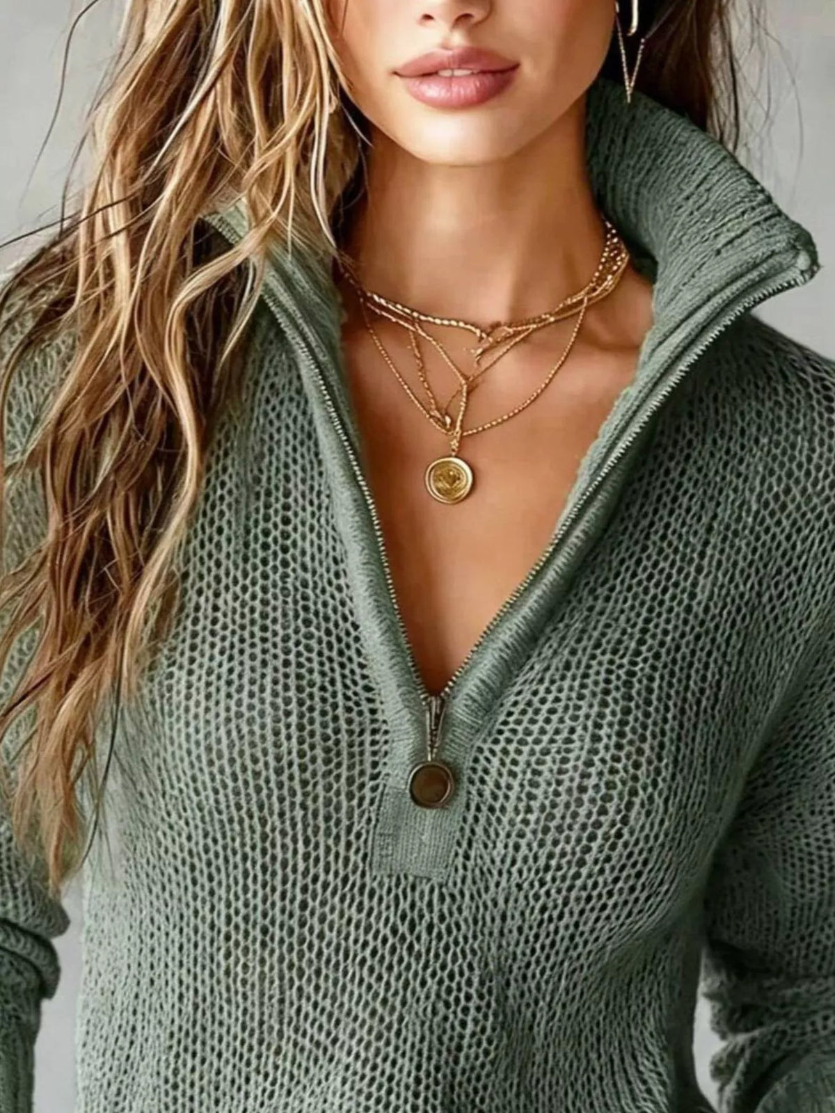 Half-Zip Dropped Shoulder Sweater