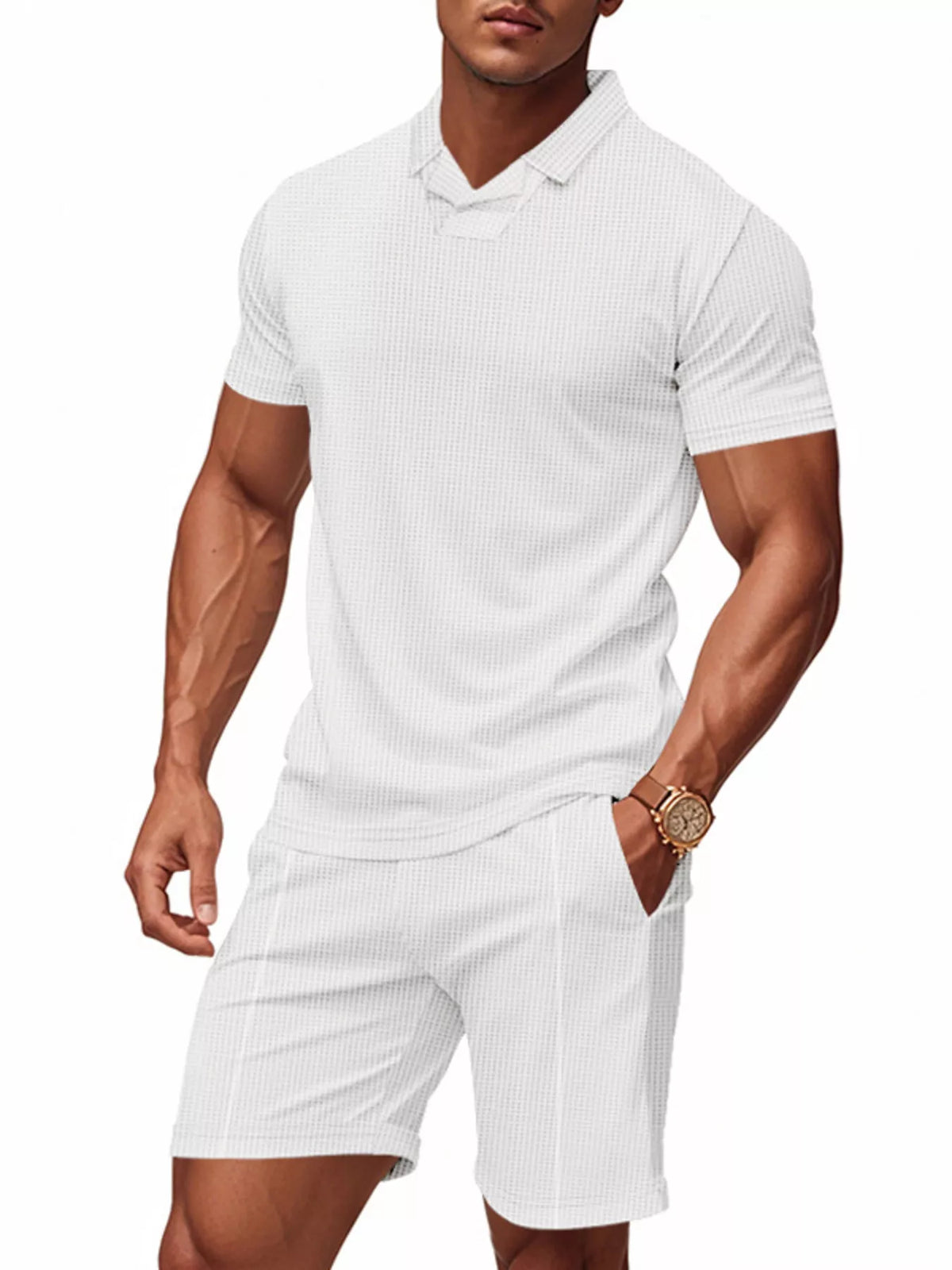 Men's Full Size Casual Short Sleeve Polo and Shorts Set Plus Size - Lilixa.store