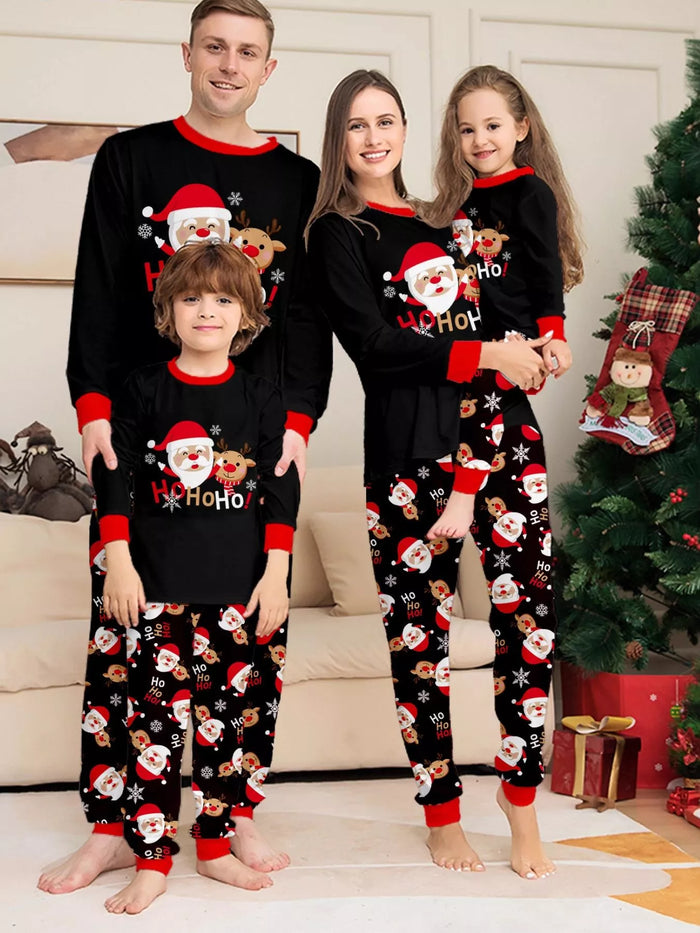 Full Size Matching Family Christmas Pajamas Set with Santa and Reindeer Print Plus Size - Lilixa.store
