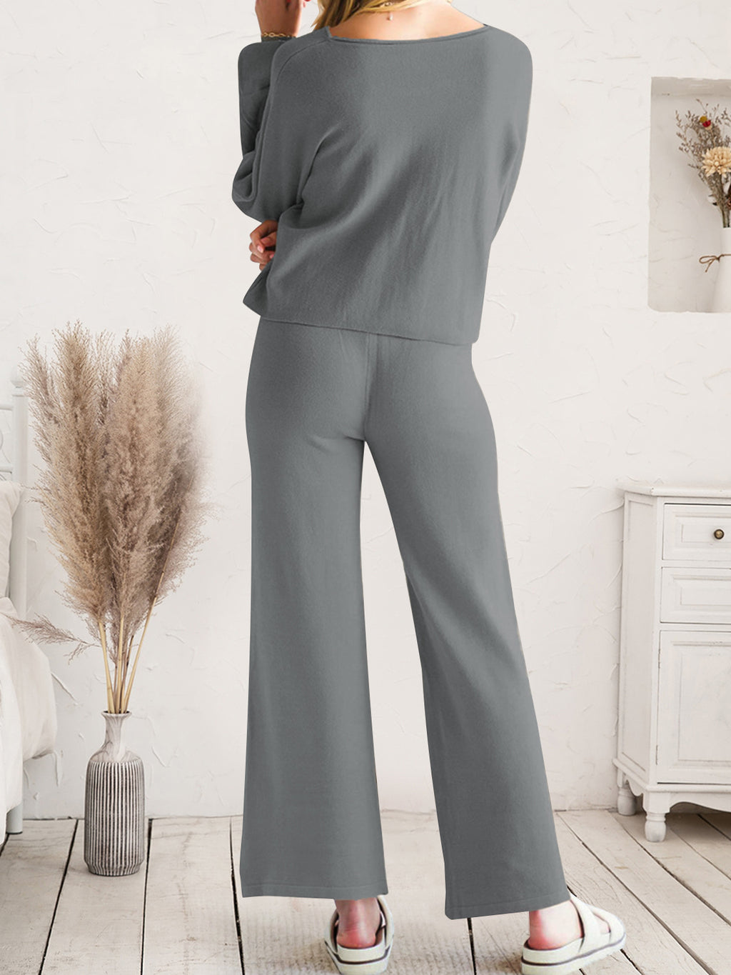 Long Sleeve Lounge Top and Drawstring Pants Set - Lilixa.store