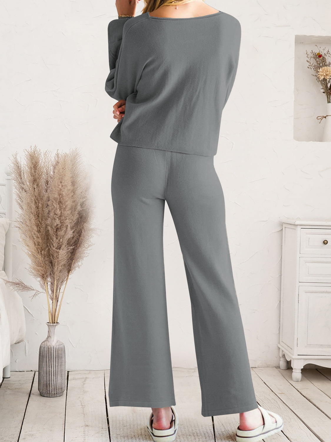 Long Sleeve Lounge Top and Drawstring Pants Set - Lilixa.store