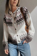 Geometric Pattern Brushed Knit Button Cardigan - Lilixa.store