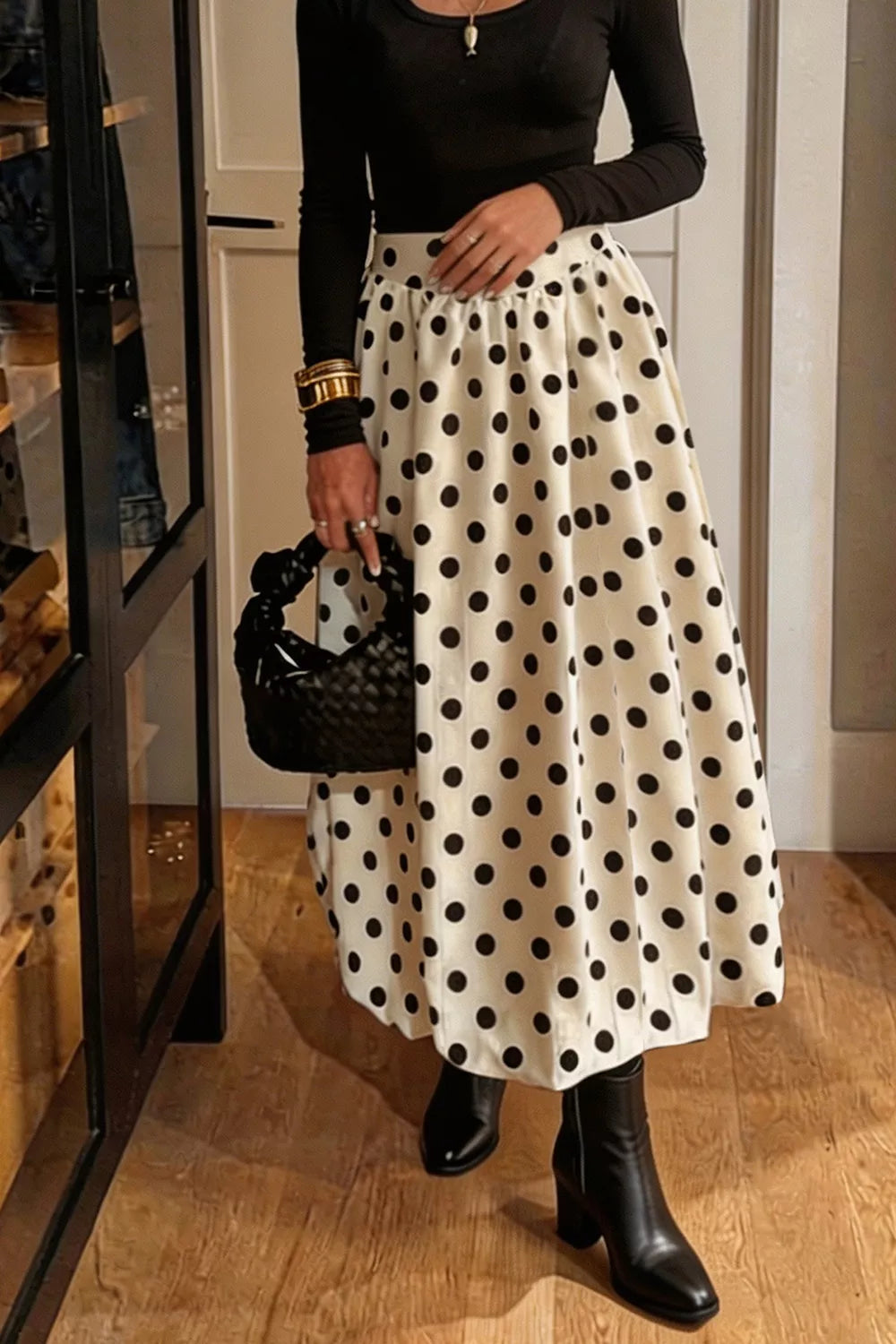Polka Dot Bubble Hem Midi Skirt - Lilixa.store