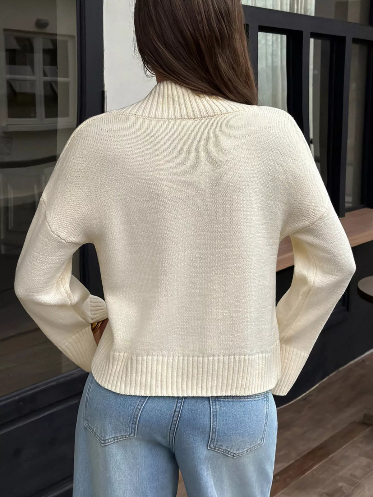 Mock Neck Dropped Shoulder Sweater - Lilixa.store