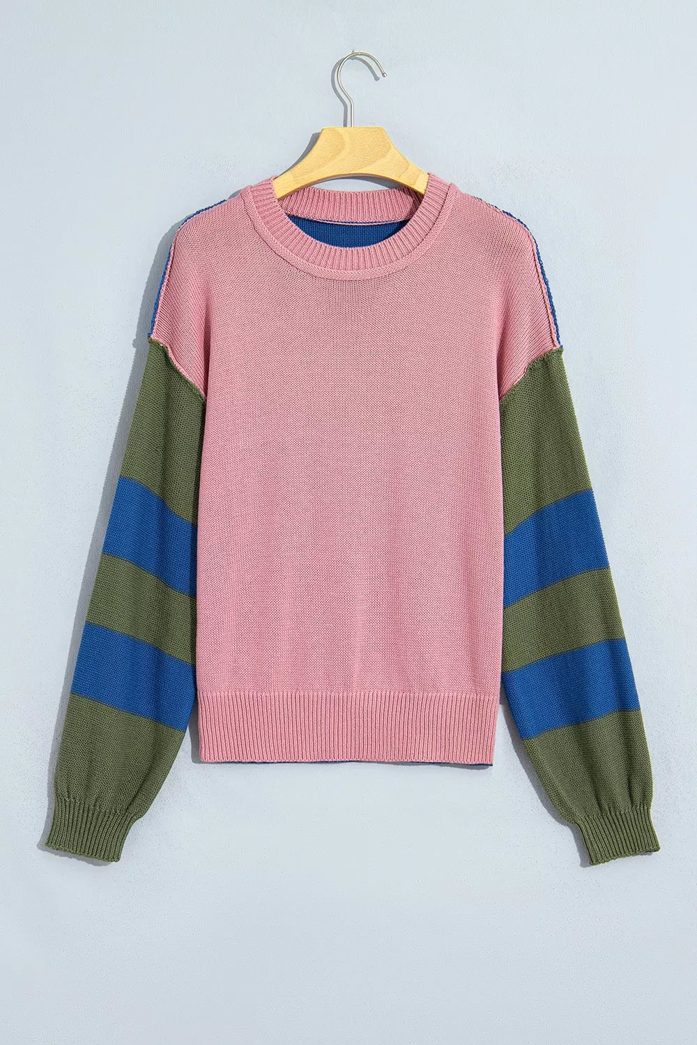 Multicolour Western Colorblock Patchwork Striped Long Sleeve Sweater