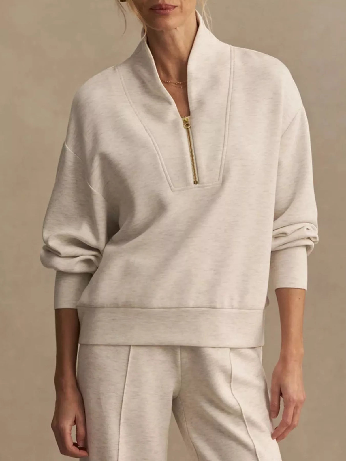 Quarter-Zip Sweatshirt and Wide-Leg Pants Set - Lilixa.store