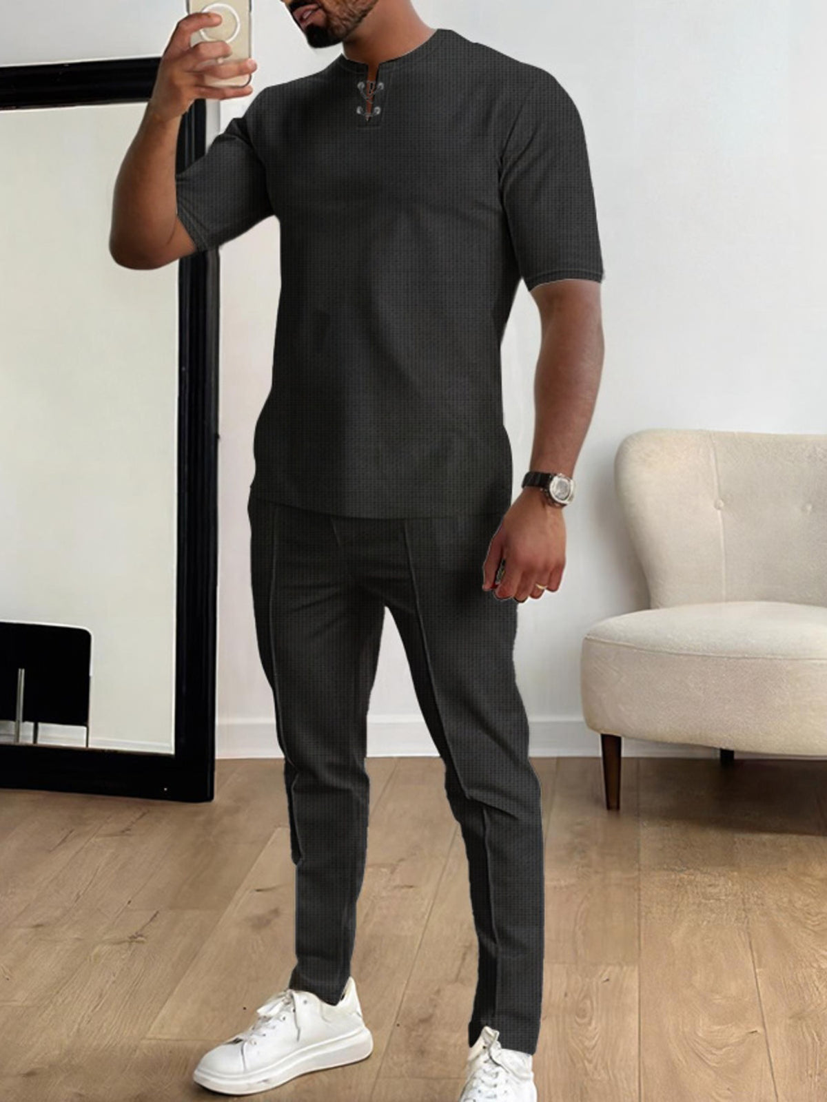 Men's Full Size Casual Short-Sleeve Top and Pants Set Plus Size - Lilixa.store