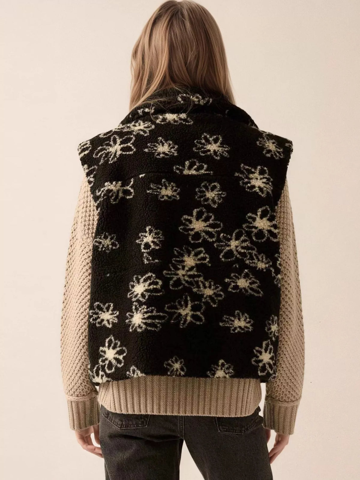 Zip Up Vest Coat with Pockets in Black, view 3