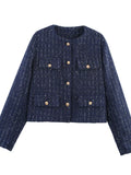 Tweed Button Up Cropped Outerwear - Lilixa.store