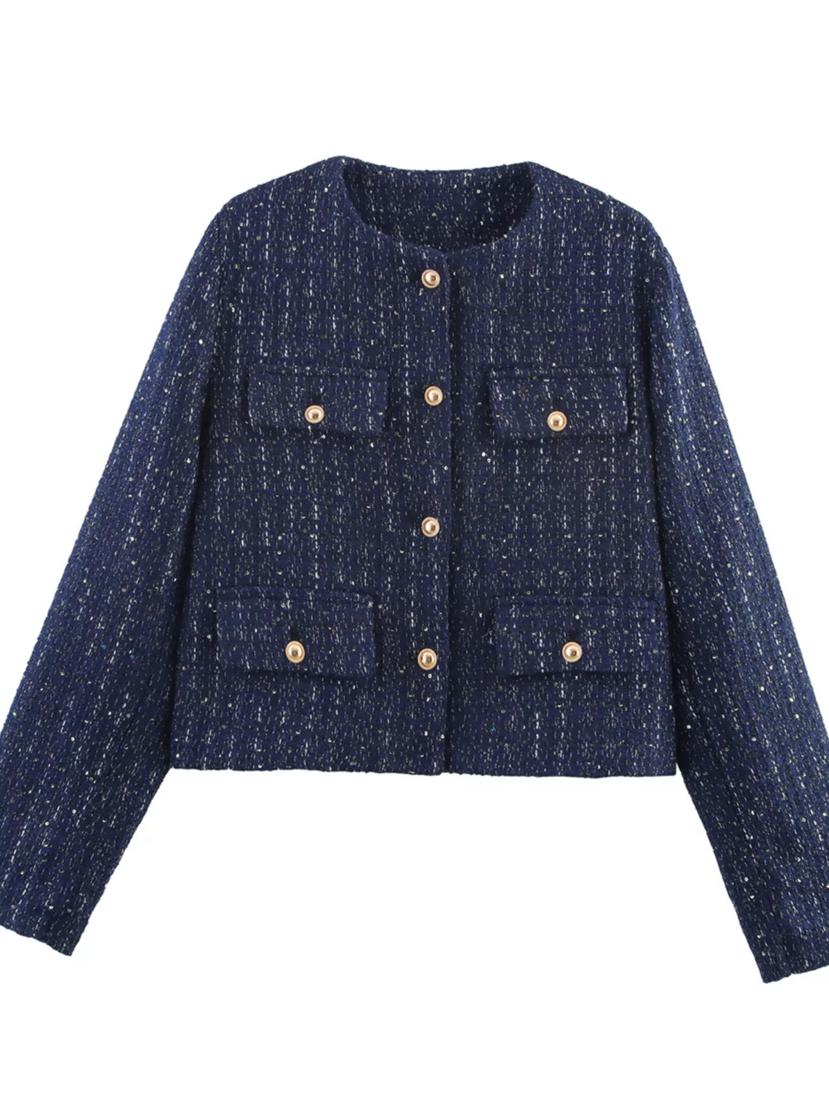 Tweed Button Up Cropped Outerwear - Lilixa.store