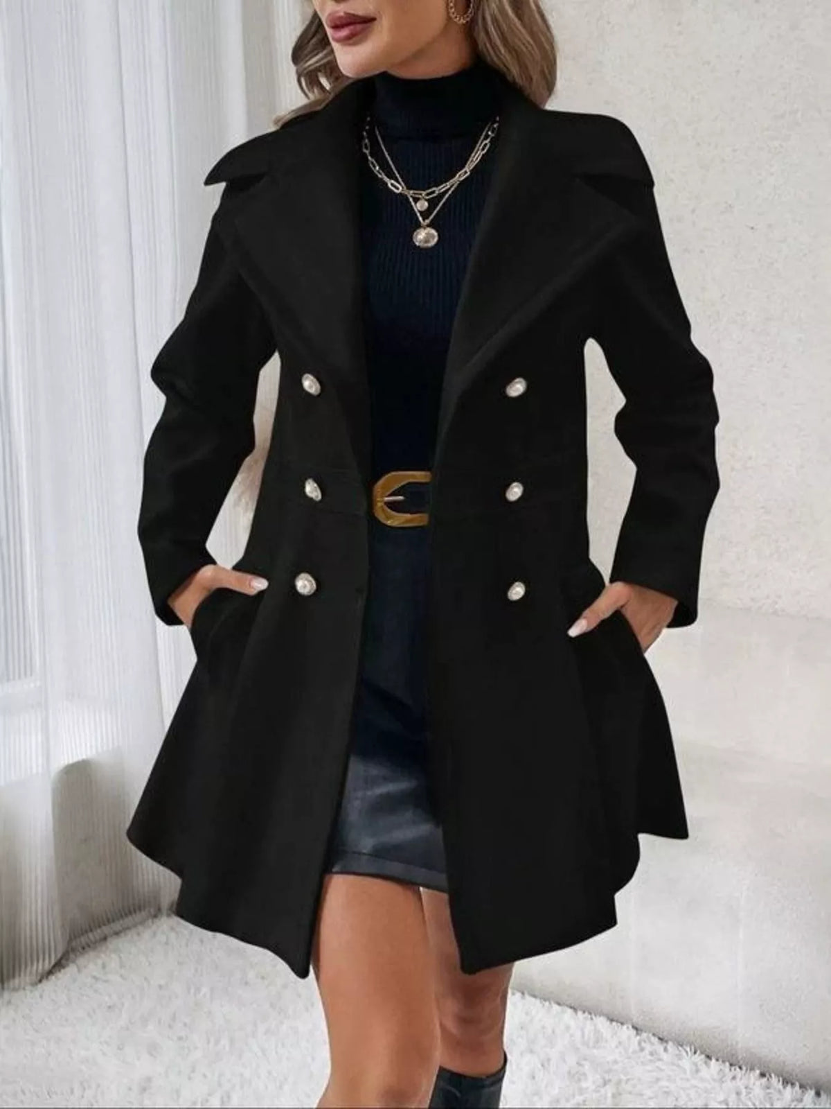 Double-Breasted Peplum Coat - Lilixa.store