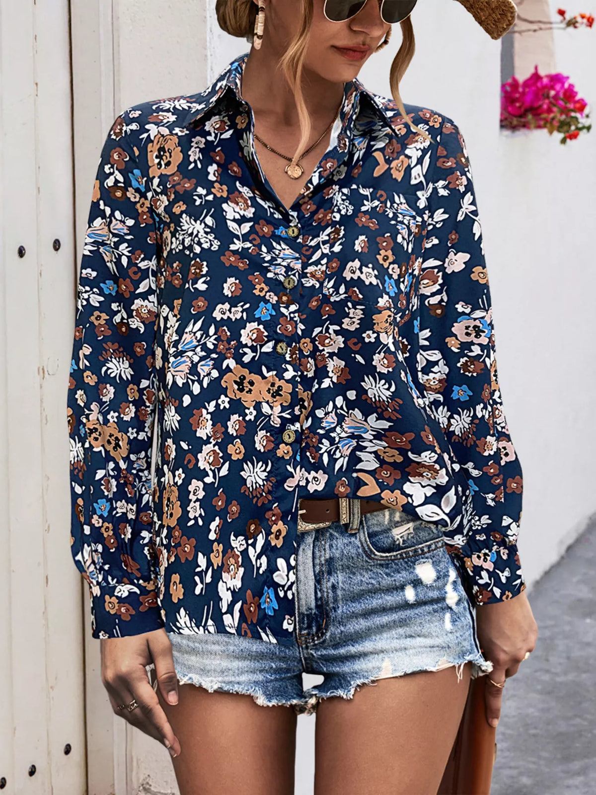 Printed Button-Down Long Sleeve Shirt
