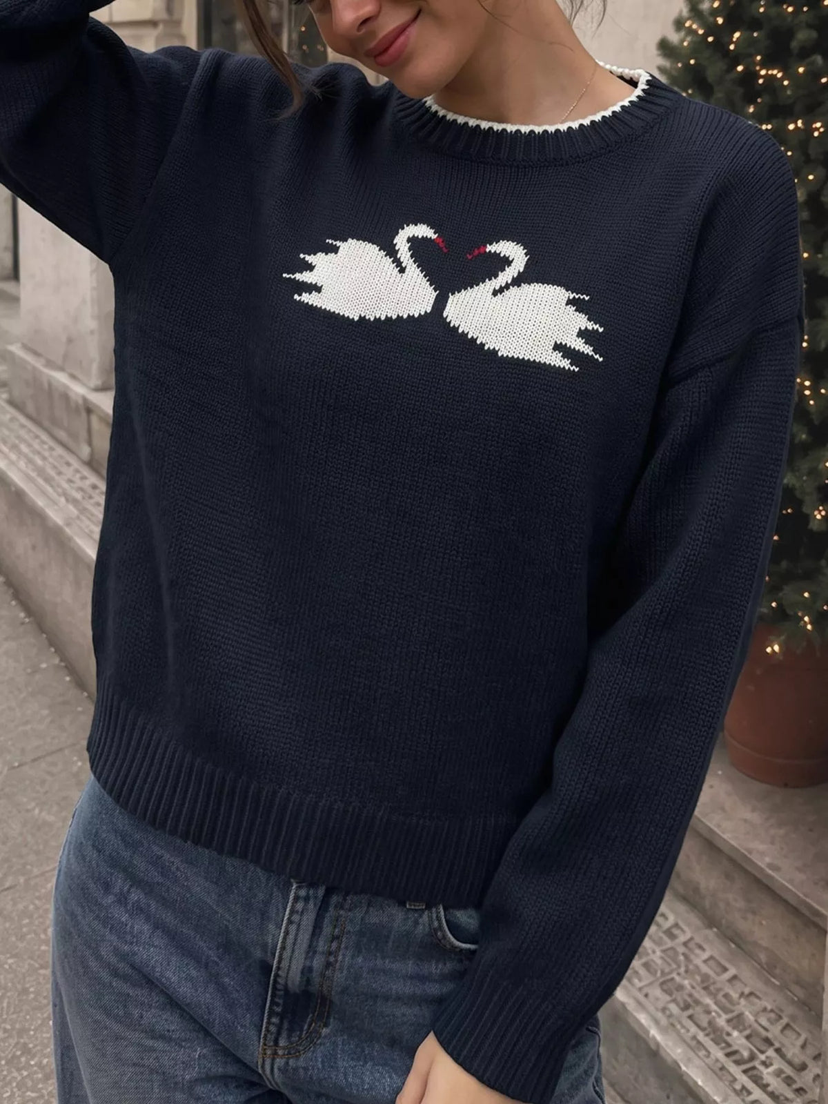 Swan Dropped Shoulder Sweater in Navy, view 4