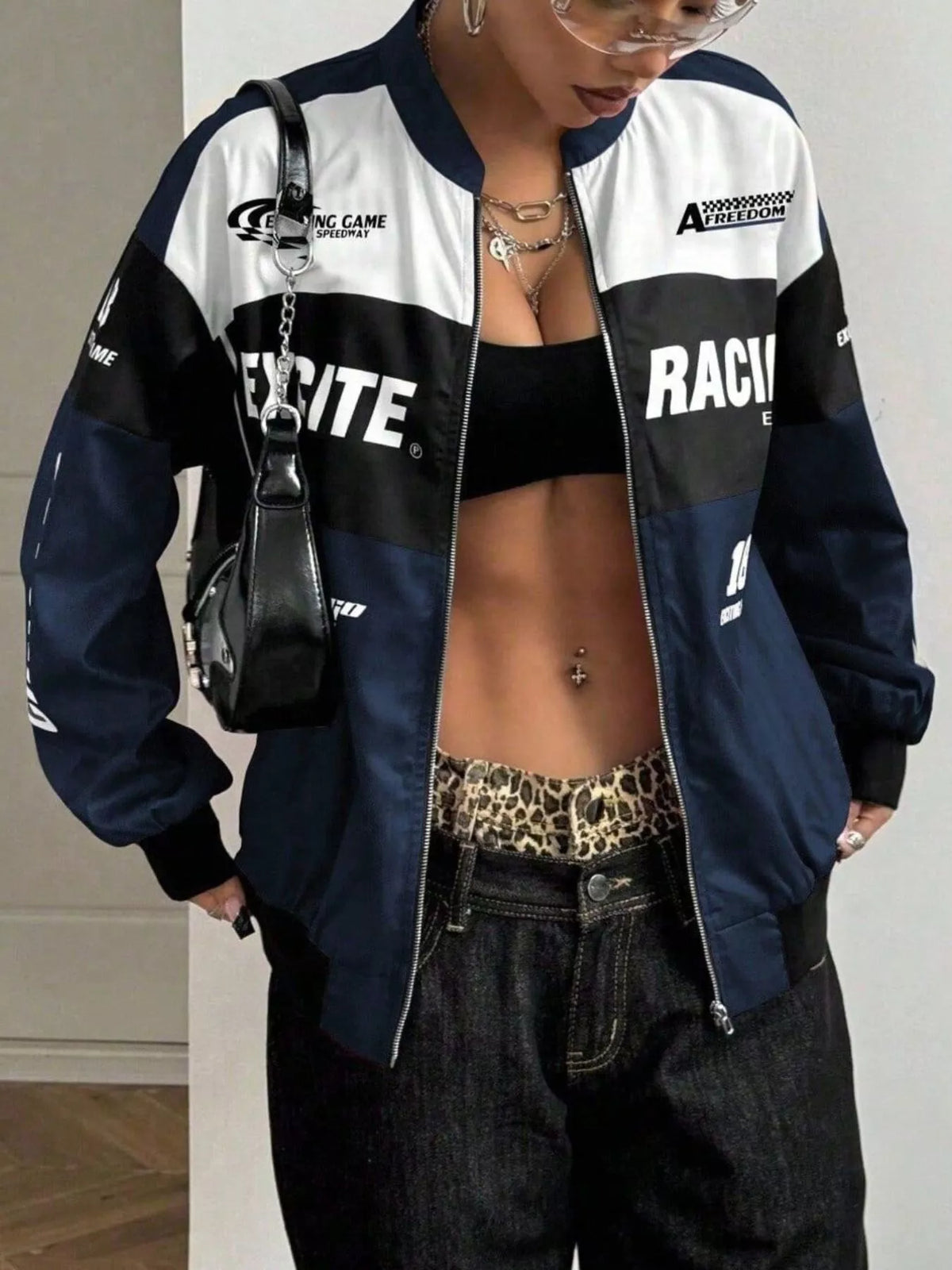 Letter Print Zip Up Jacket - Lilixa.store