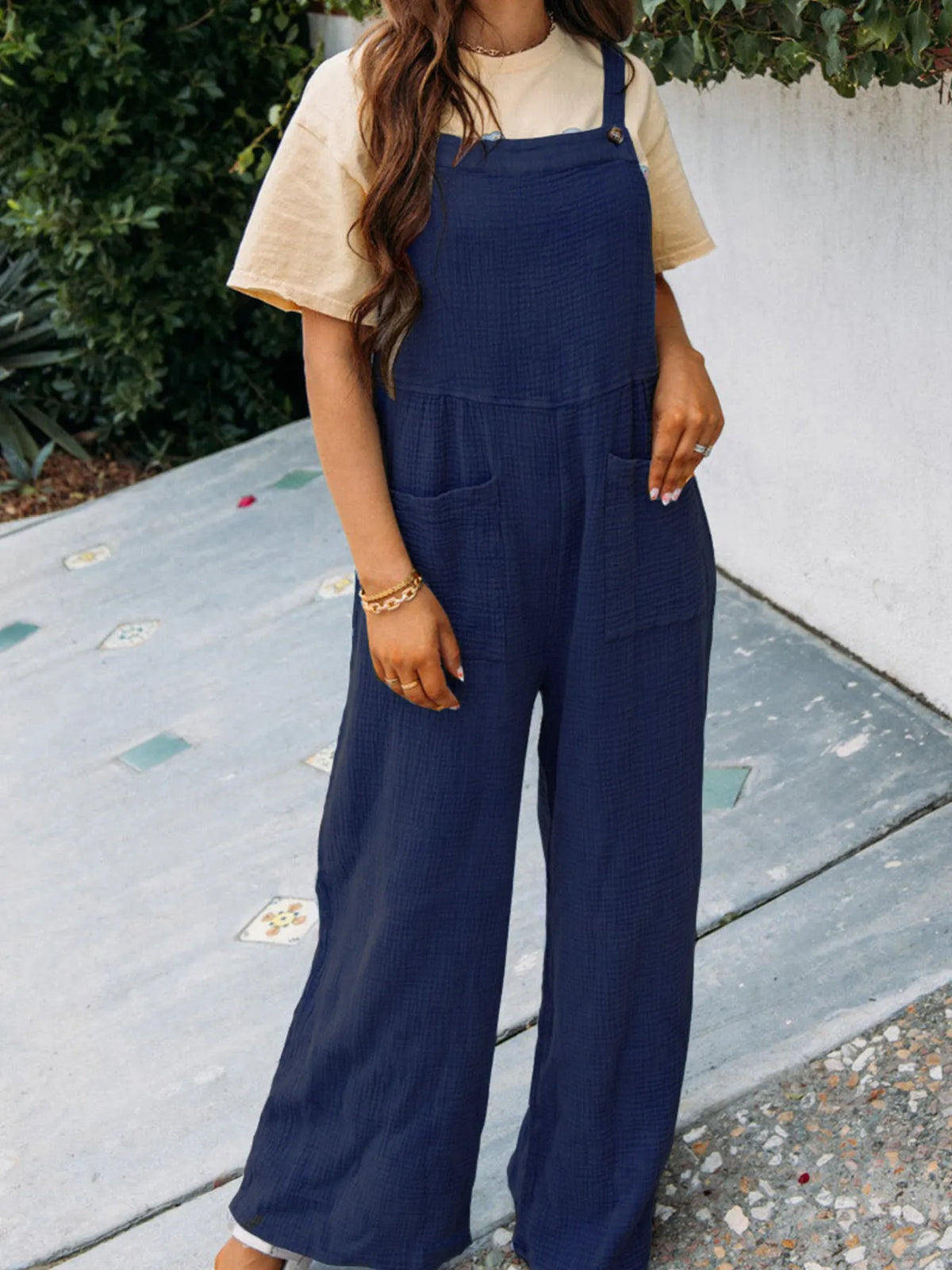 Full Size Casual Wide Leg Textured Overalls Plus Size - Lilixa.store