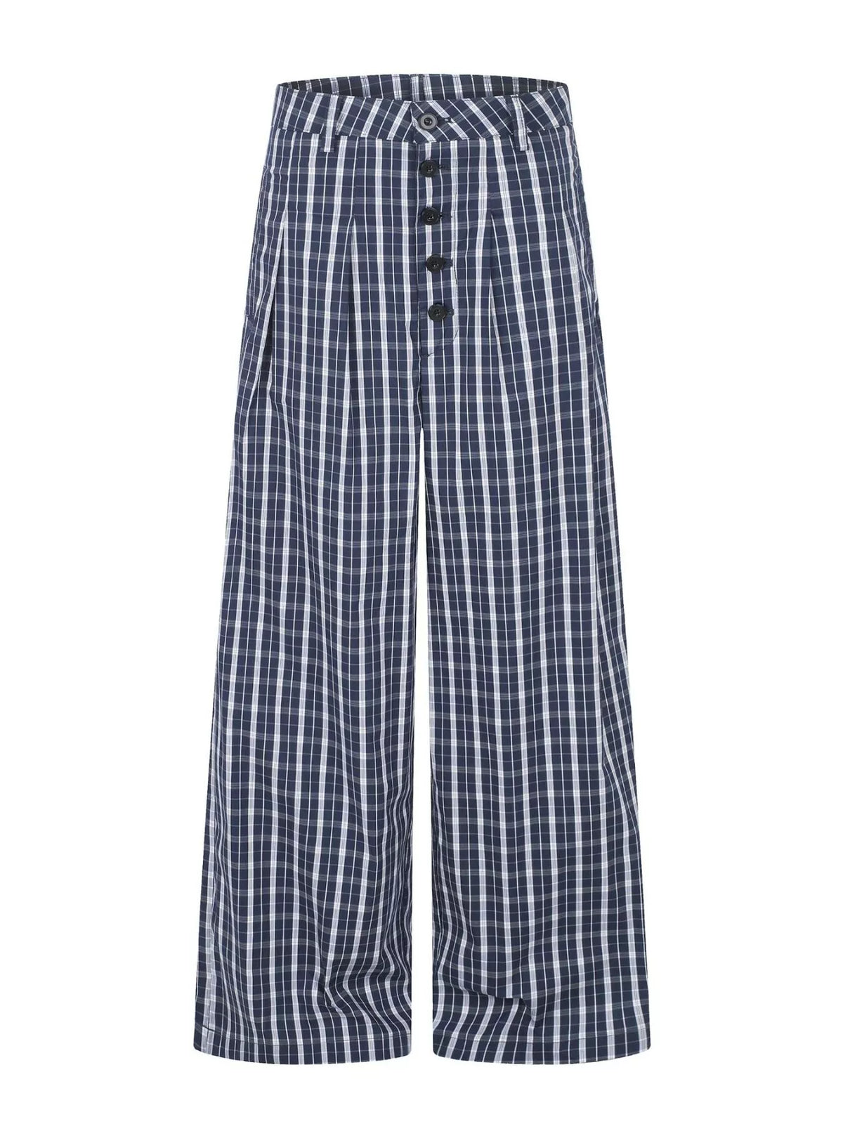 Men's Wide Leg Plaid Button-Front Pants