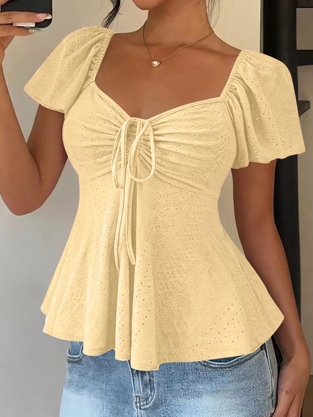 Sweetheart Neck Flutter Sleeve Top - Lilixa.store