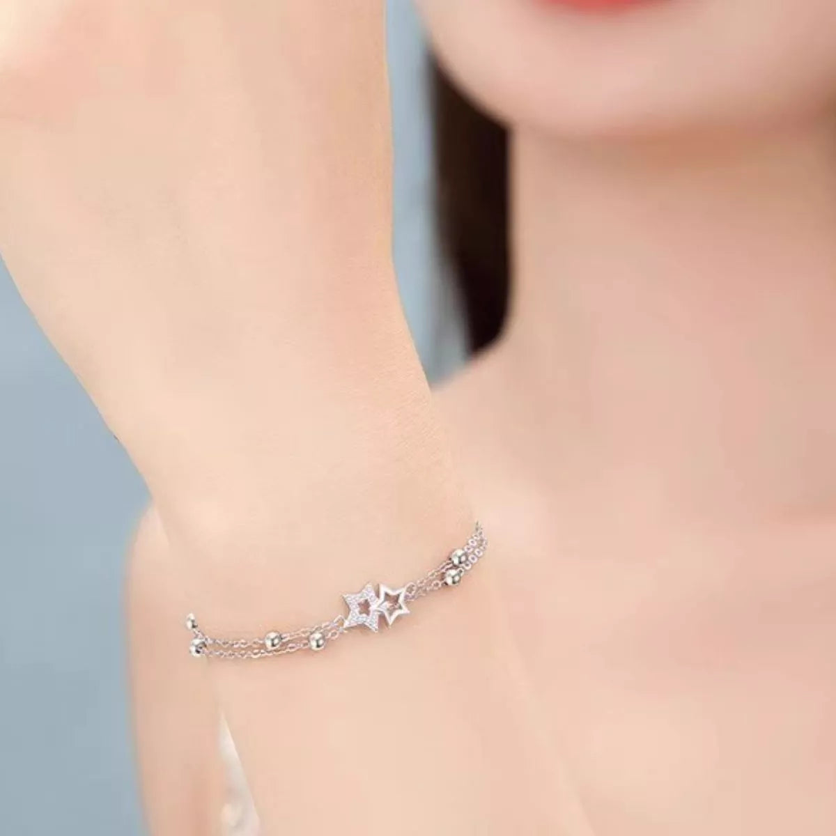 925 Sterling Silver Zircon Star Chain Bracelet - Lilixa.store