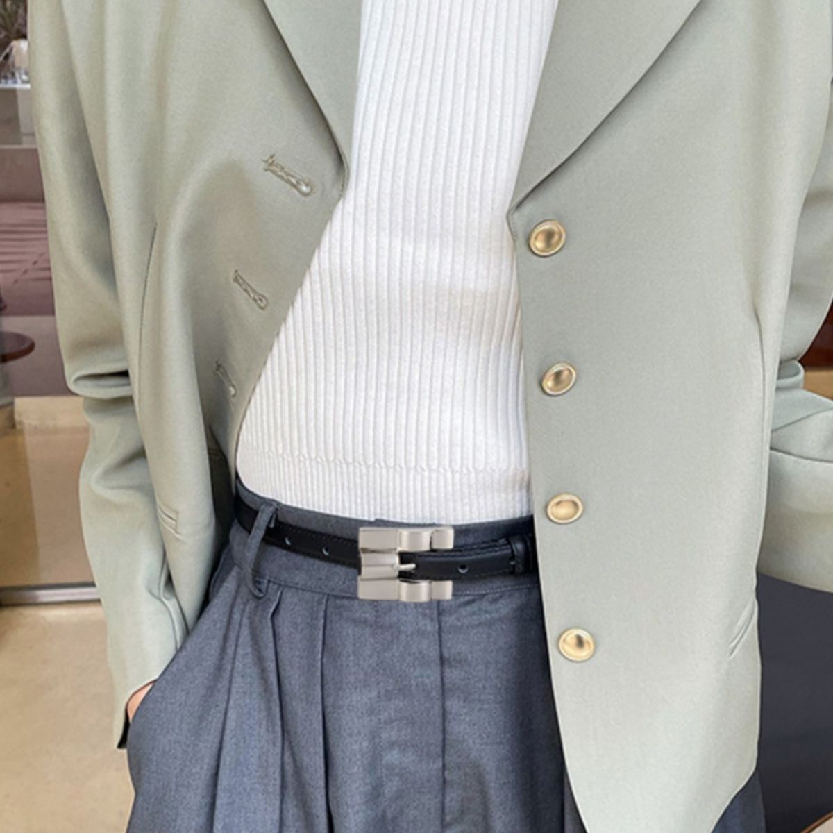 Skinny Leather Belt with Silver Buckle - Lilixa.store