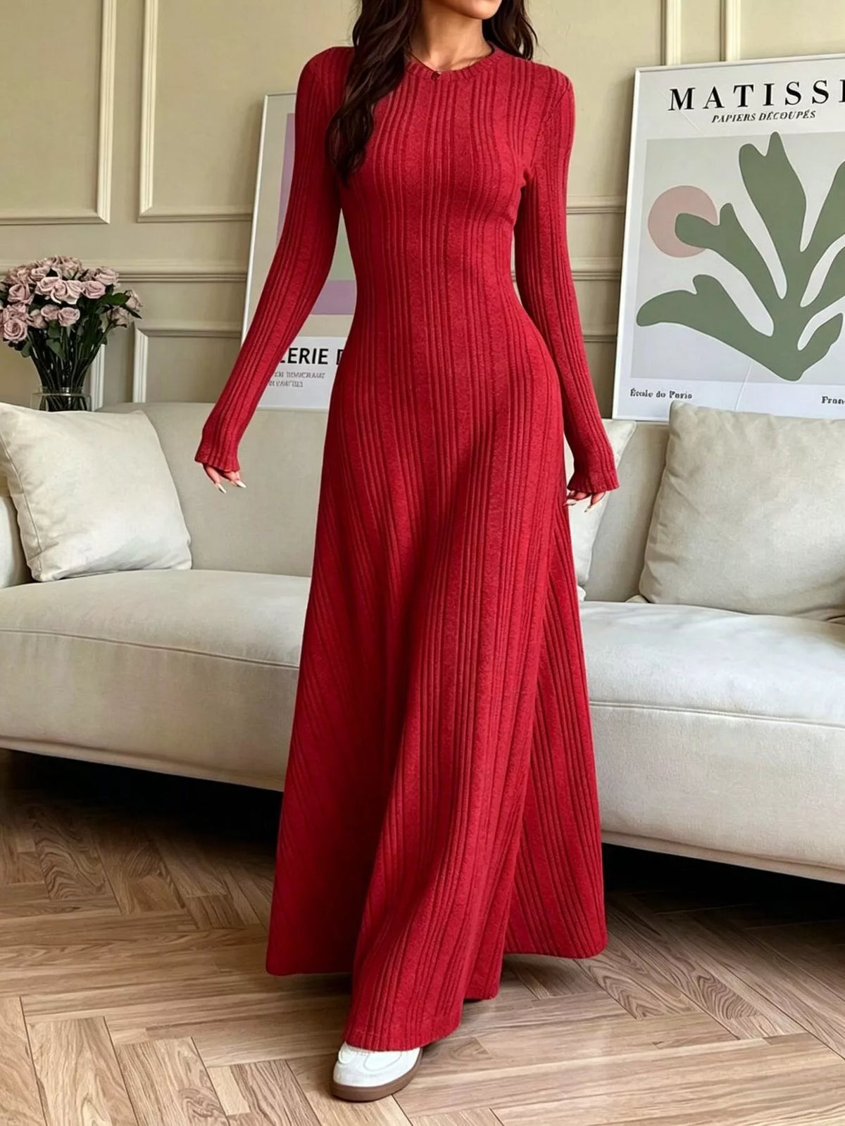 Long Sleeve Ribbed Knit Dress - Lilixa.store