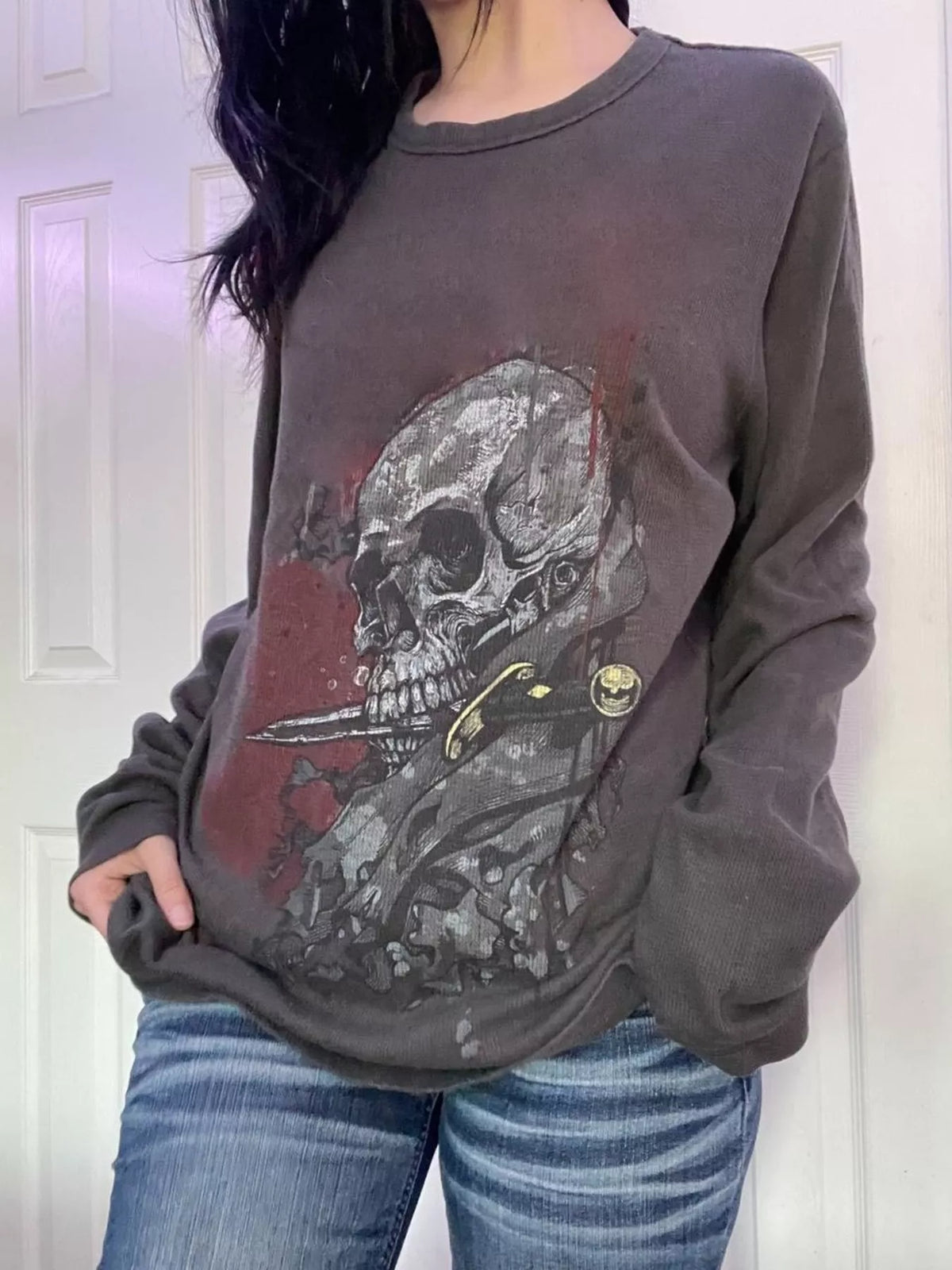 Skeleton Long Sleeve T-Shirt in Dark Gray