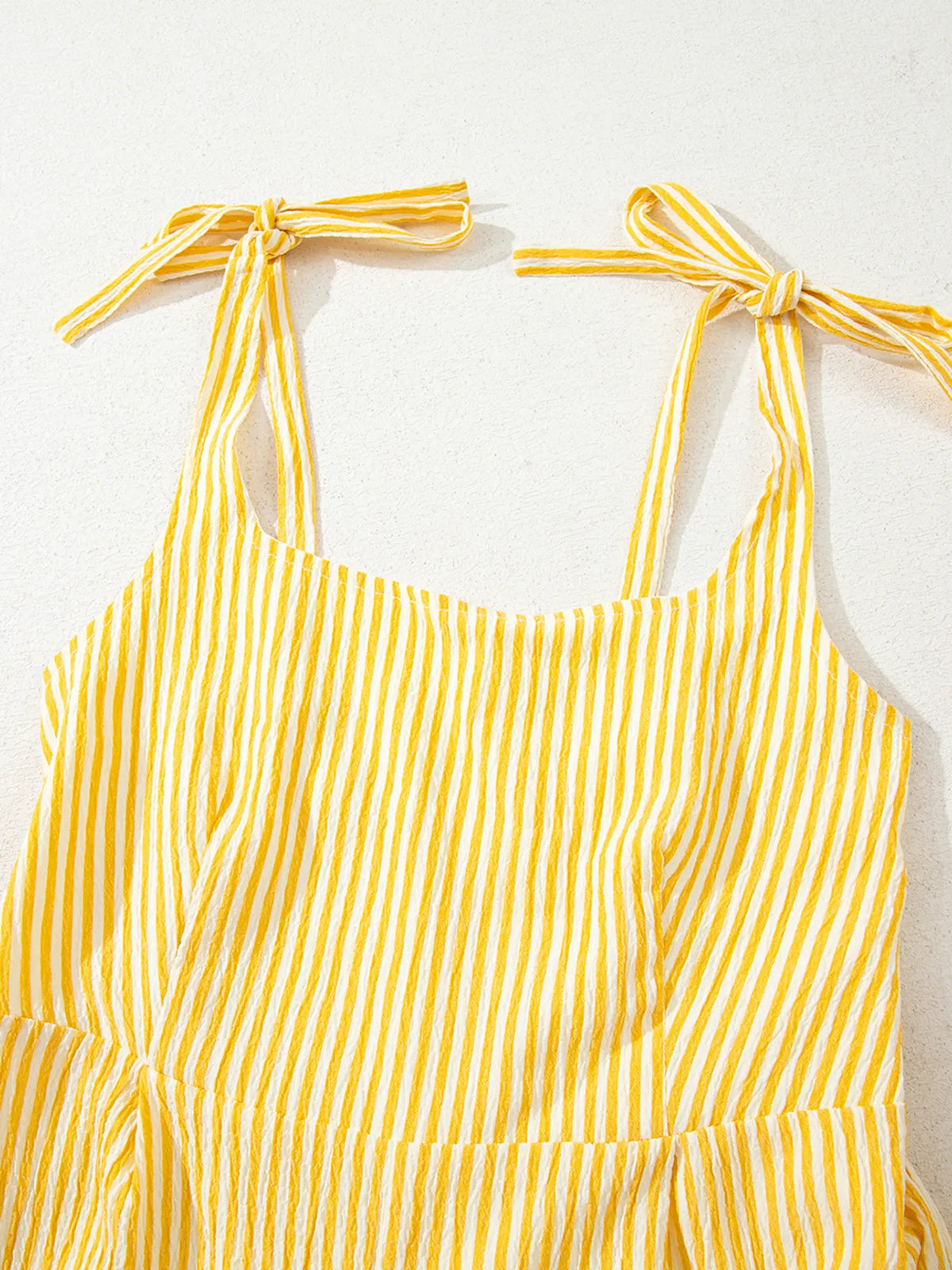 Stripe Shoulder Tie Smocked Back Casual Romper - Lilixa.store