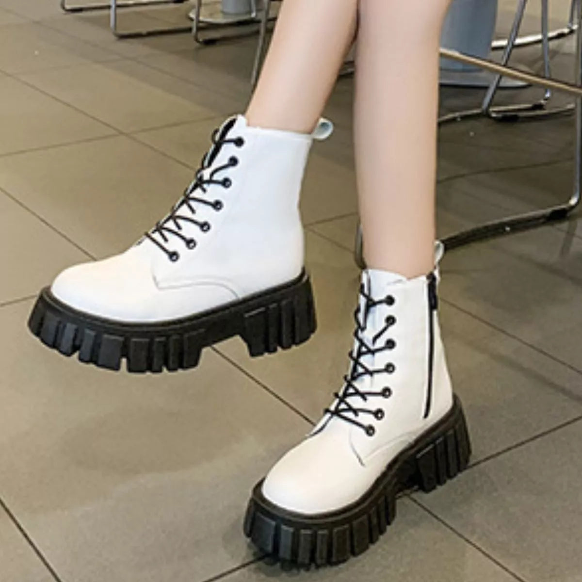 Round Toe Lace-Up Chunky Boots - Lilixa.store