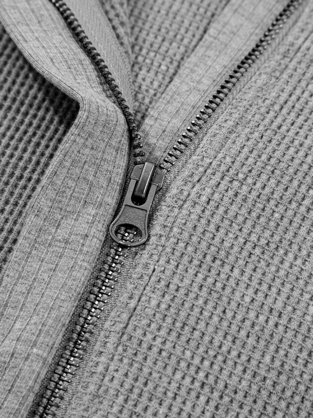 Waffle Splicing Zip Up Front Button Hooded Jacket in Gray, view 10