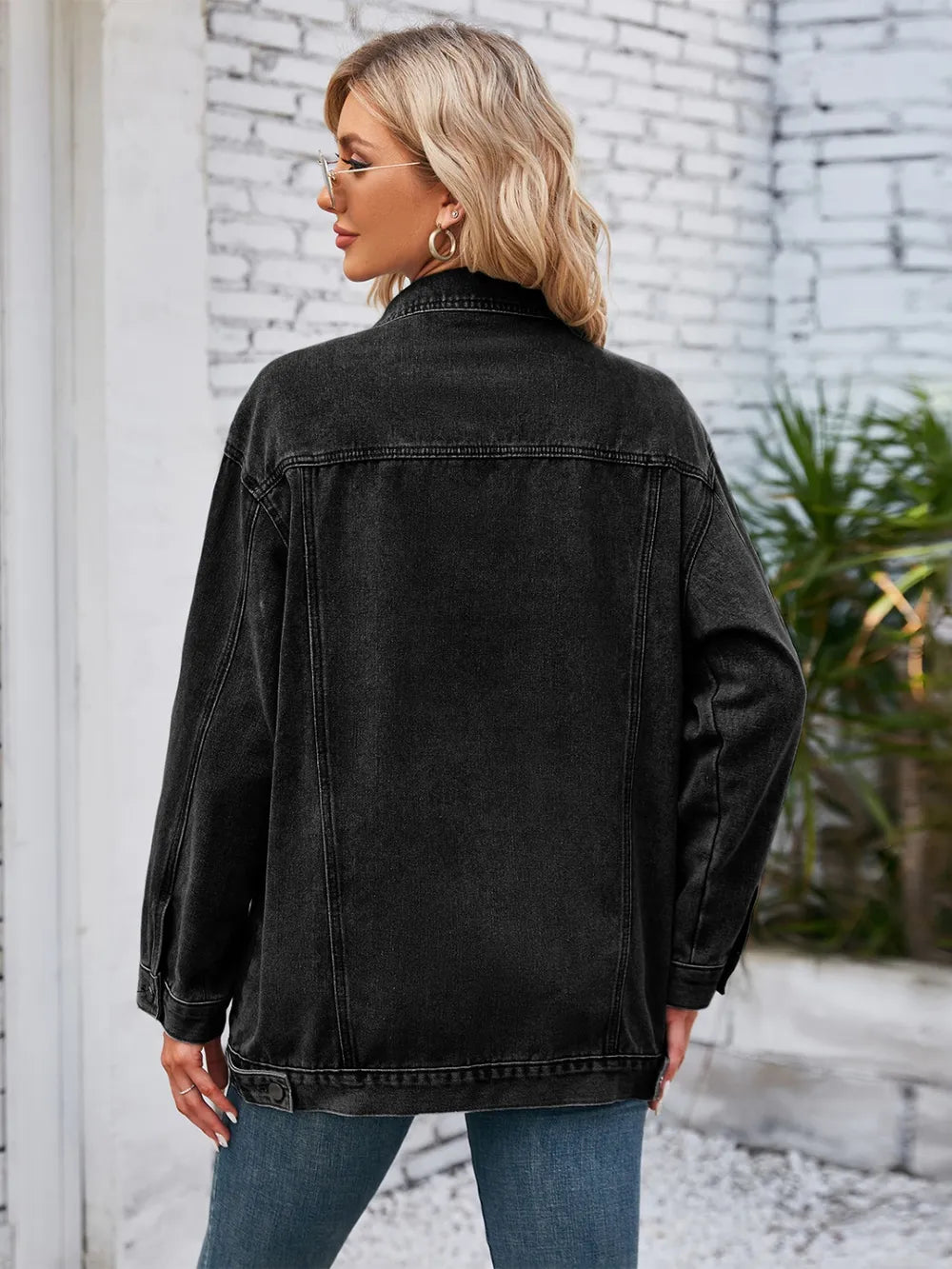 Button Up Long Sleeve Denim Jacket, view 9