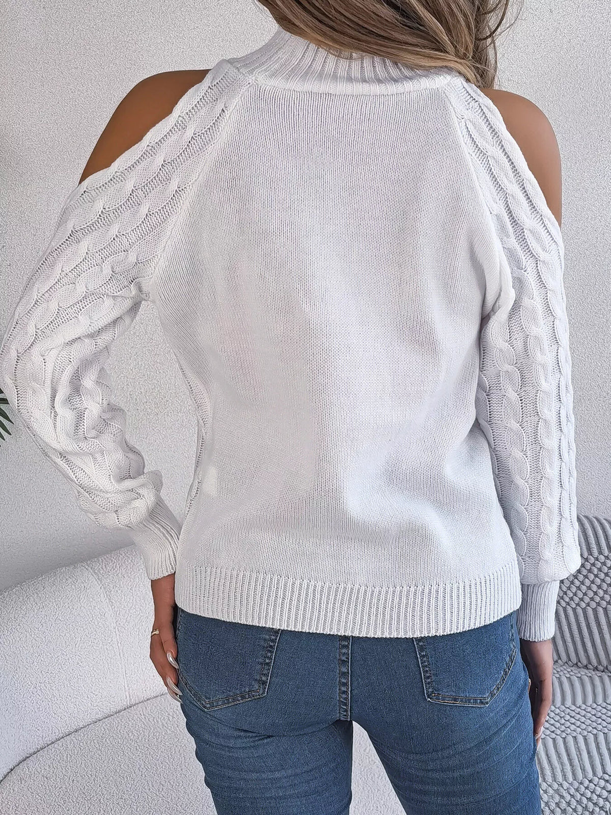 Cold-Shoulder Cable Knit Sweater, view 10