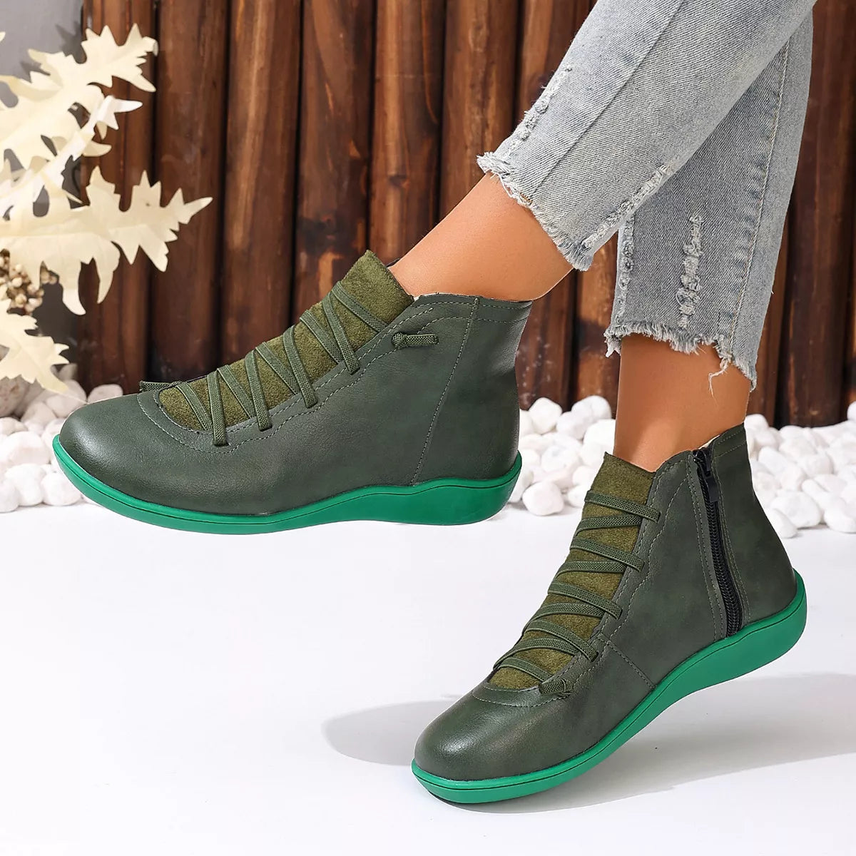 Lace-Up Faux Leather Ankle Boots - Lilixa.store