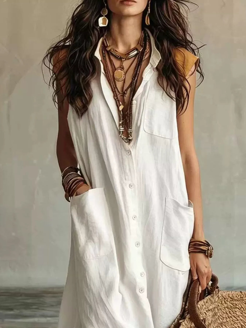 Sleeveless Button-Down Linen Maxi Dress - Lilixa.store