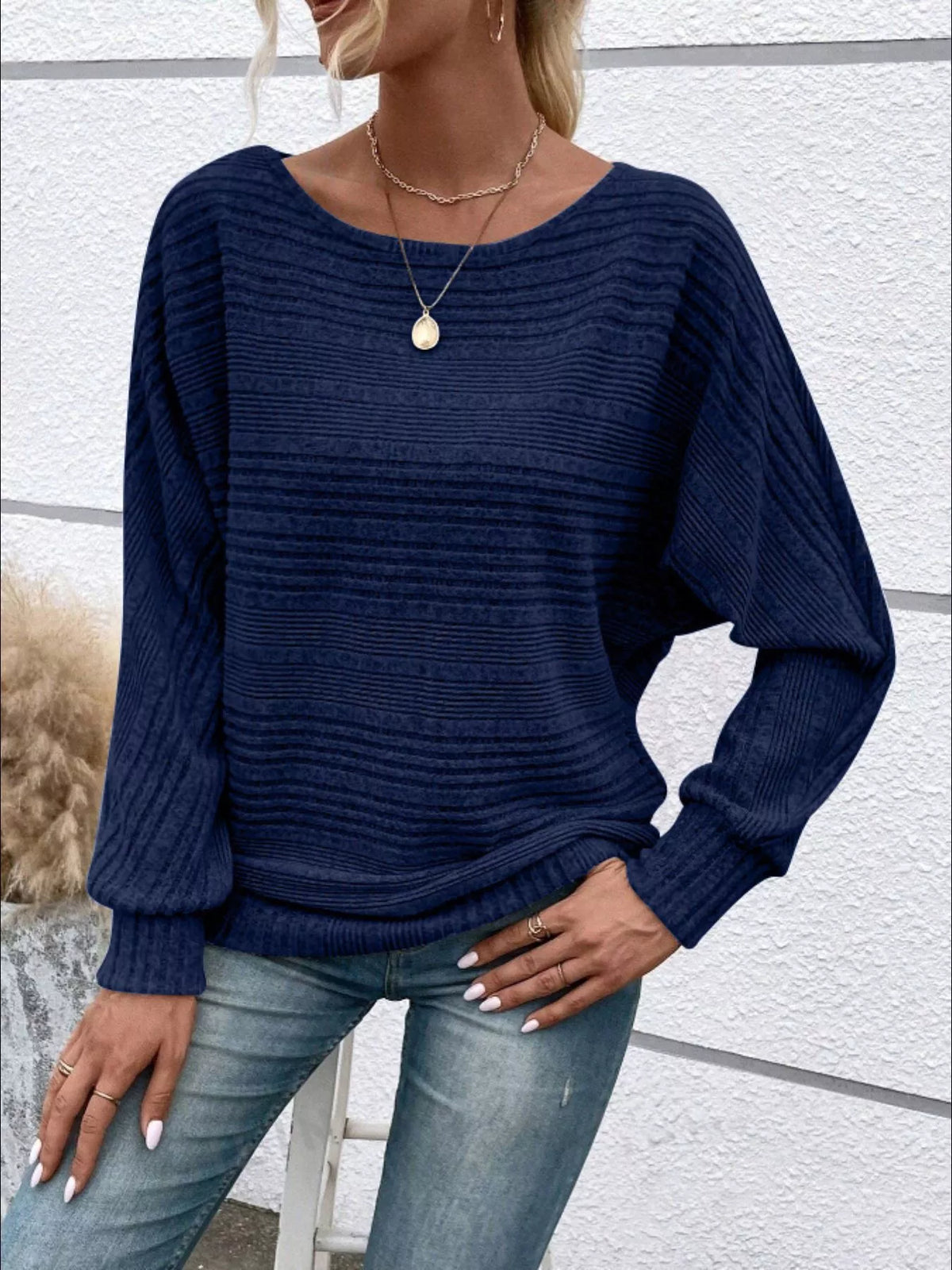 Ribbed Round Neck Long Sleeve Top - Lilixa.store