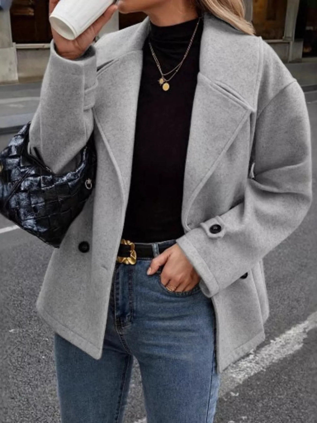 Double-Breasted Wool Blend Casual Jacket, view 7