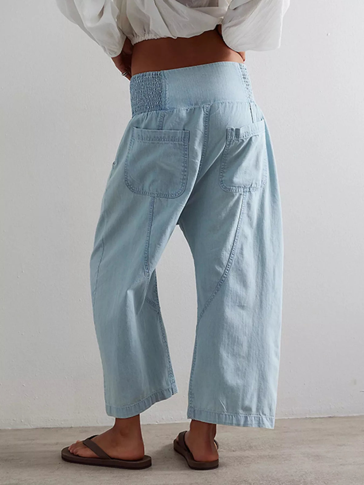 Smocked High-Waisted Wide Leg Jeans - Lilixa.store