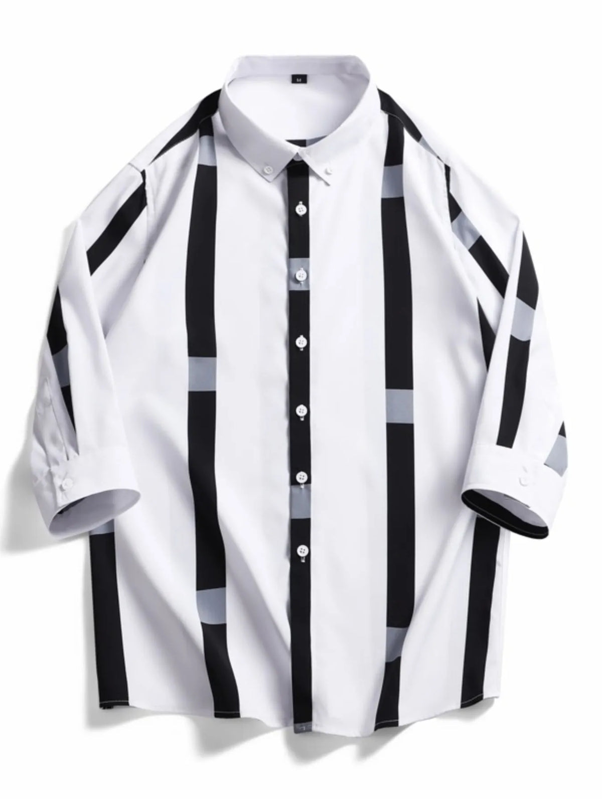 Men's Plus Size Striped Print Casual Shirt in Black White Stripes, view 3
