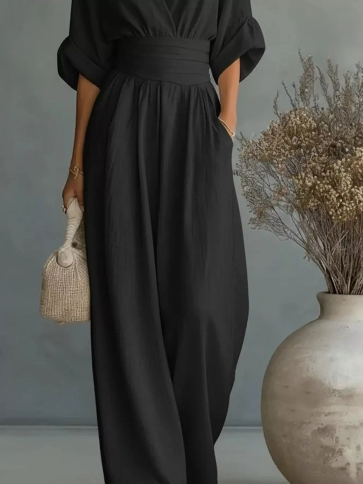 Full Size Half Sleeve Wide-Leg Jumpsuit Plus Size - Lilixa.store