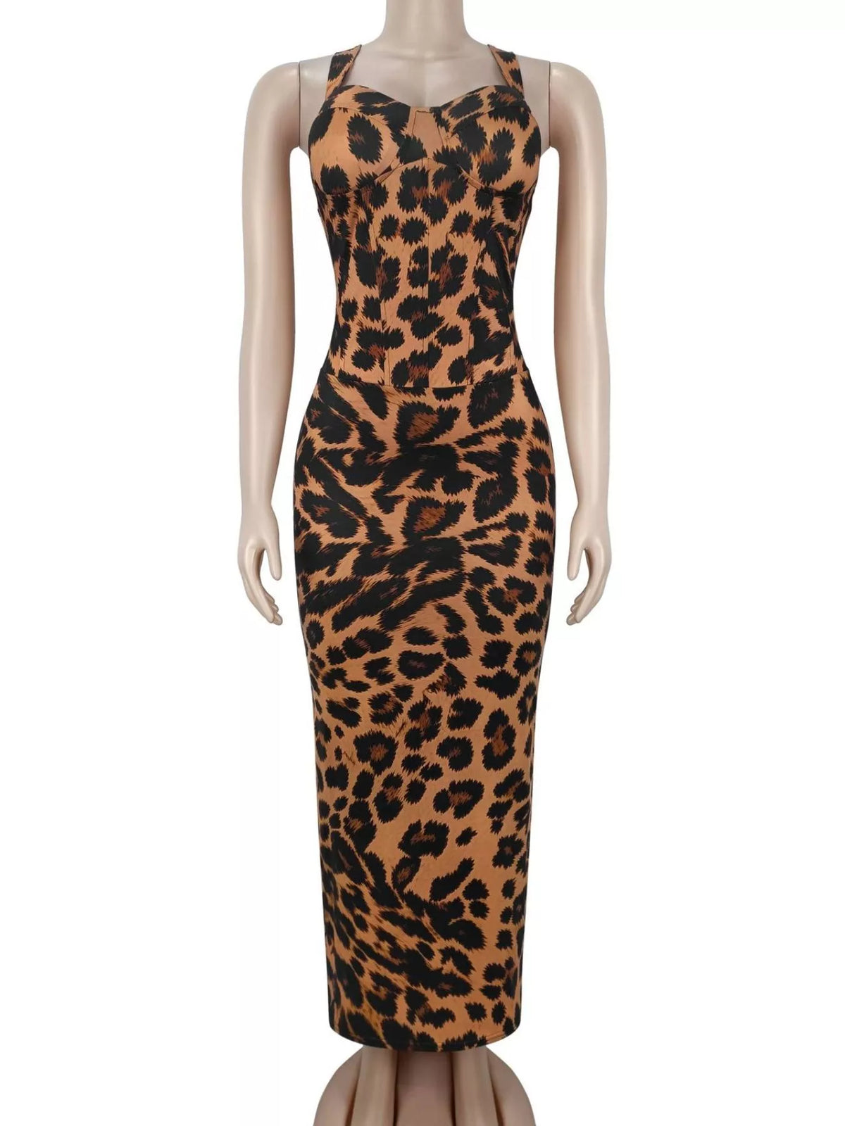 Leopard Sweetheart Neck Maxi Dress - Lilixa.store