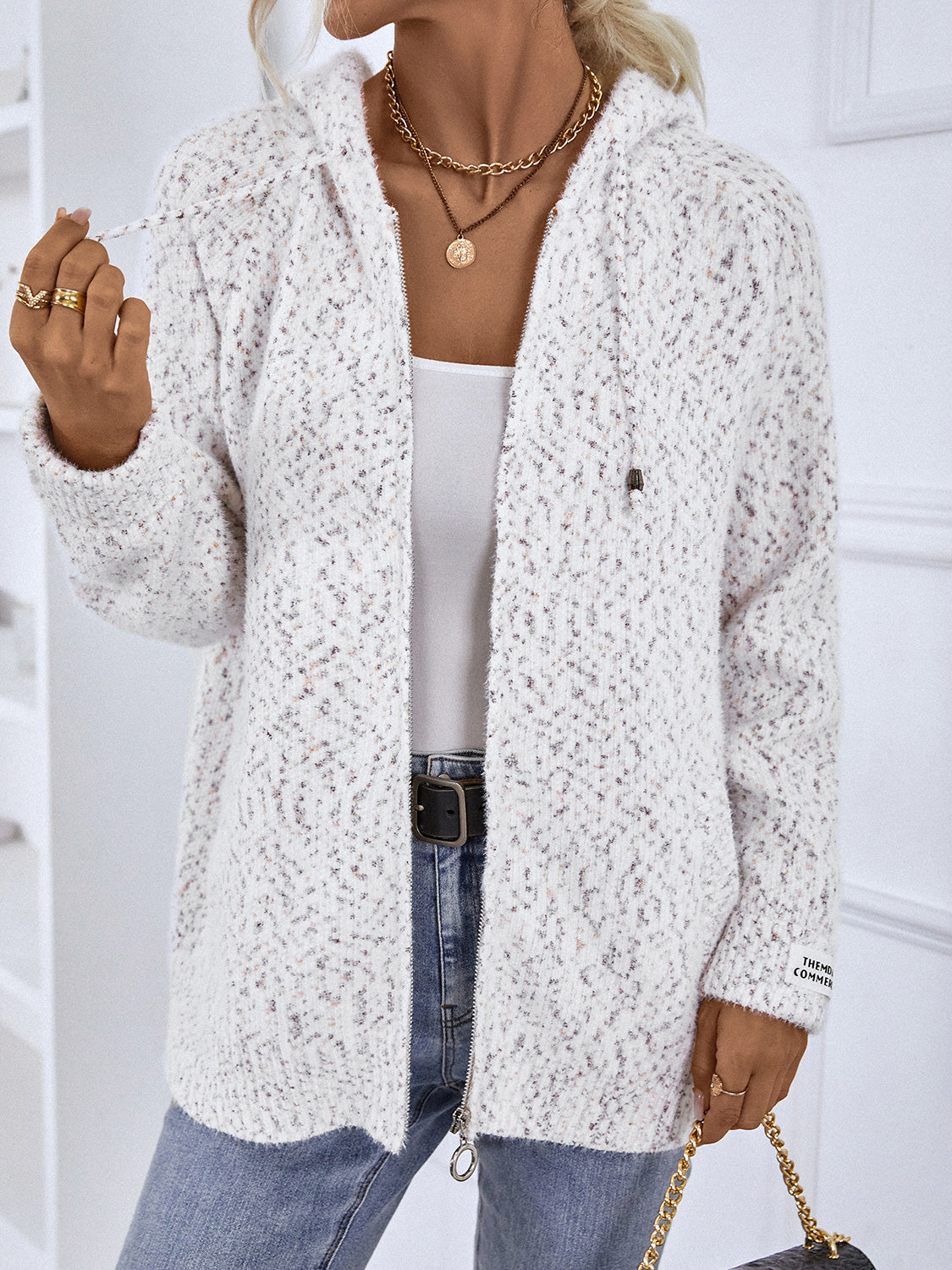 Zip-Up Hooded Sweater in White