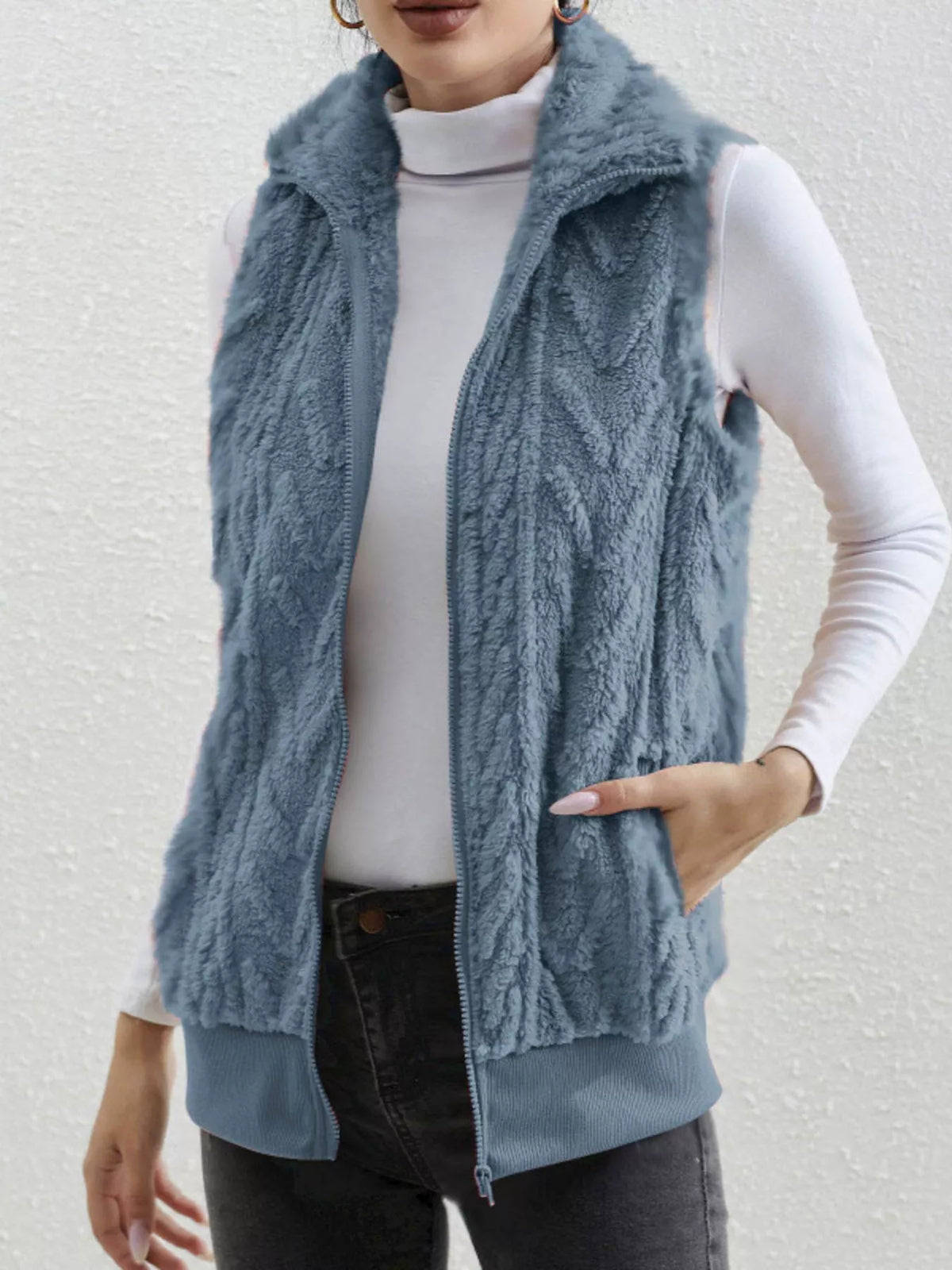 Full Size Cozy Faux Fur Zip-Up Vest Coat Plus Size - Lilixa.store