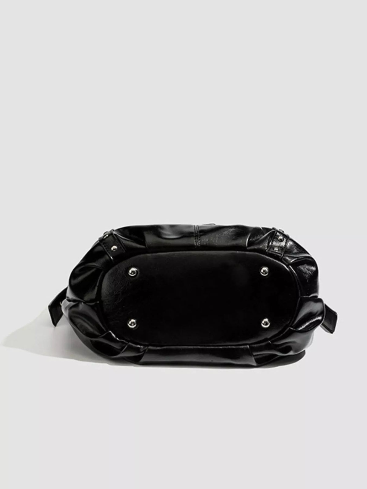 Studded Patent Leather Hobo Shoulder Bag in Black, view 8